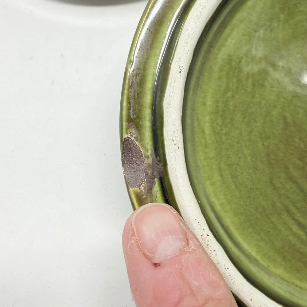 Vintage Wade Of California Pottery Green Drip Glaze‎ Apple Covered Lid Dish #202